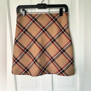 H&M Tan and Red Plaid Pencil Skirt